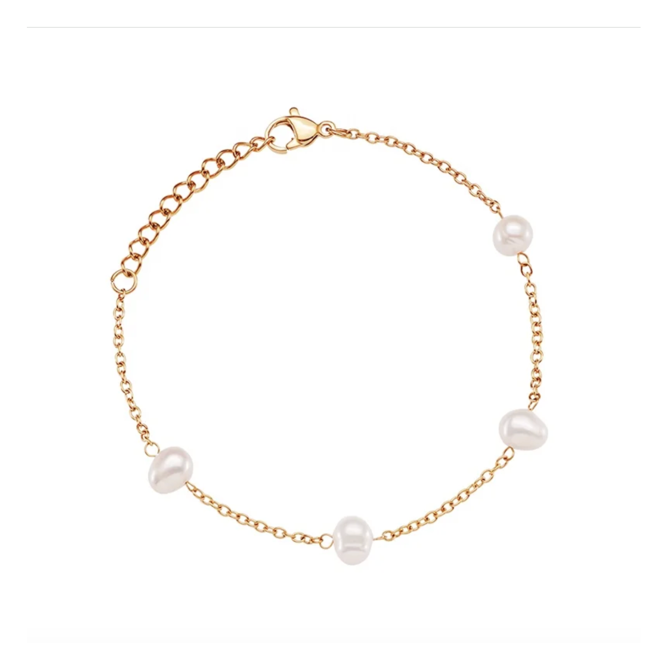 Gold bracelet with pearls on a white background