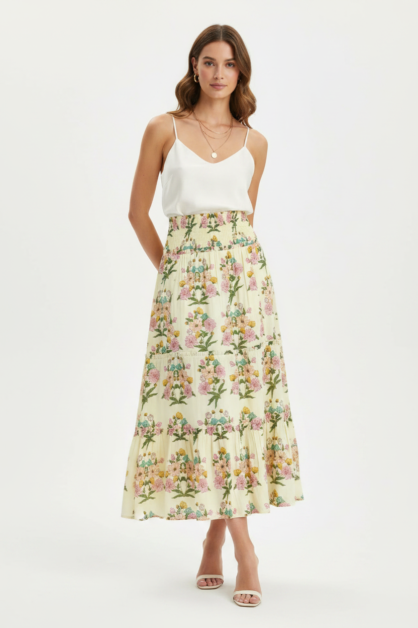 Floral print skirt on a white background