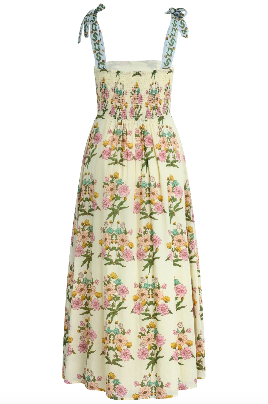 Floral dress with thin straps on a white background