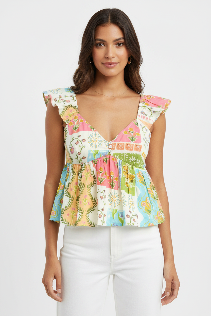 Colorful floral dress on a white background