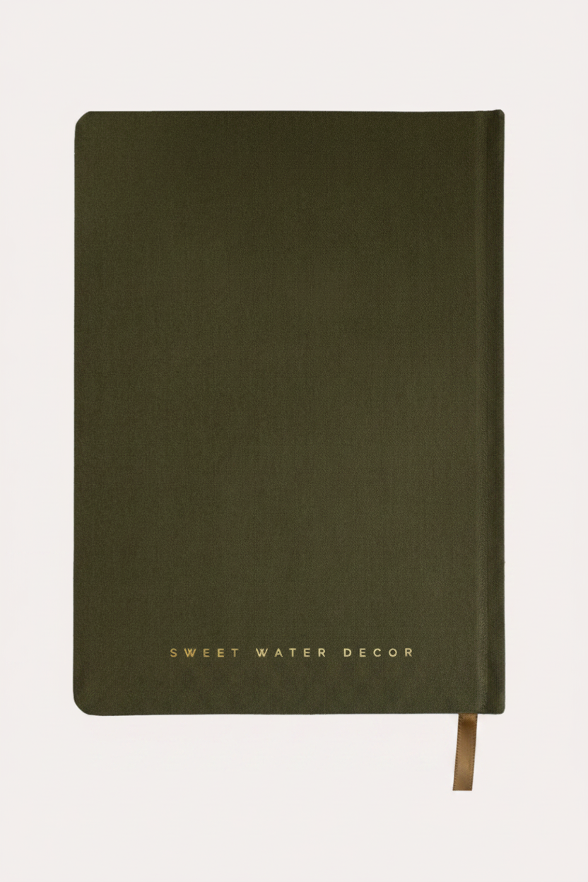 Green notebook with 'Sweet Water Decor' branding on a white background