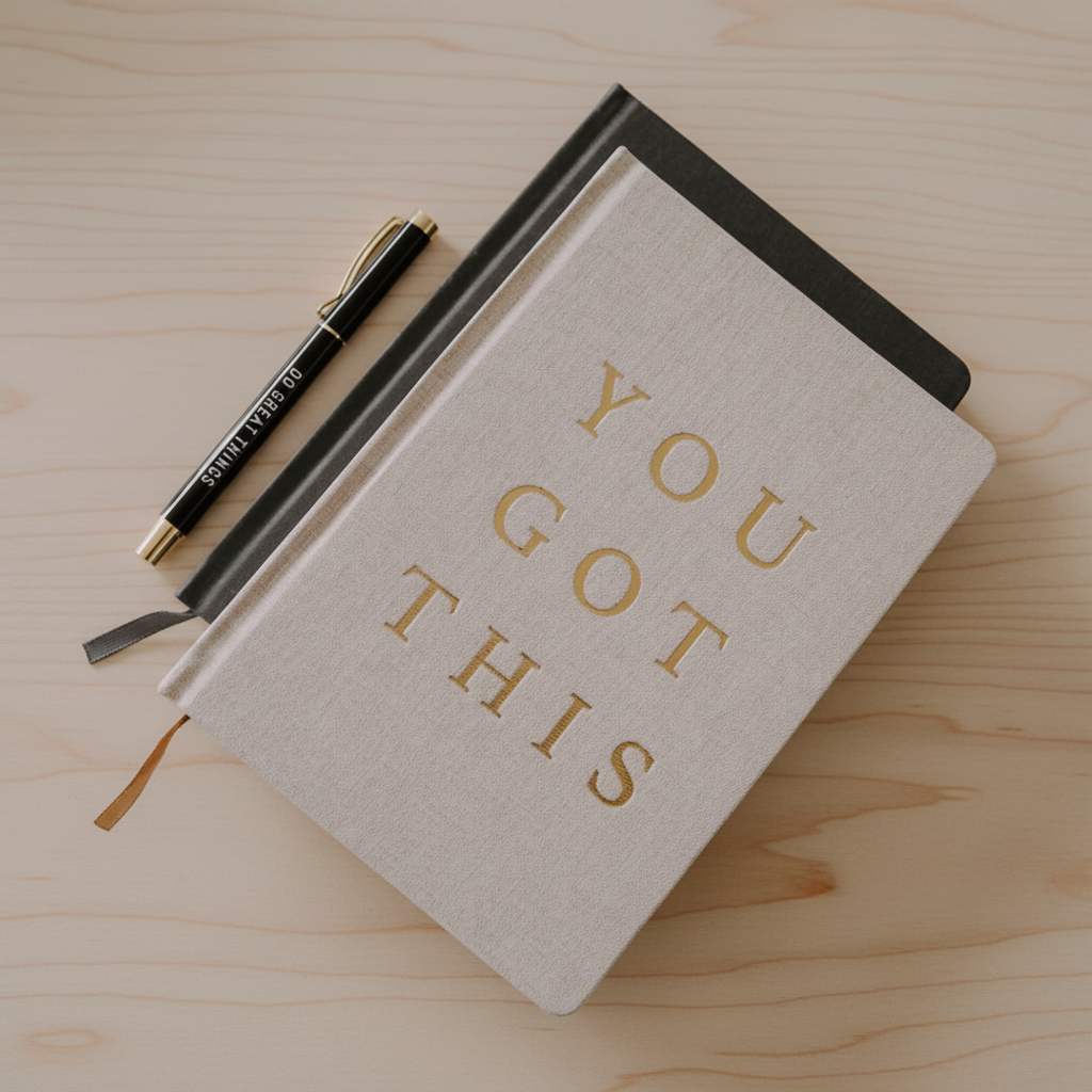 Notebook with 'YOU GOT THIS' text and a pen on a light background