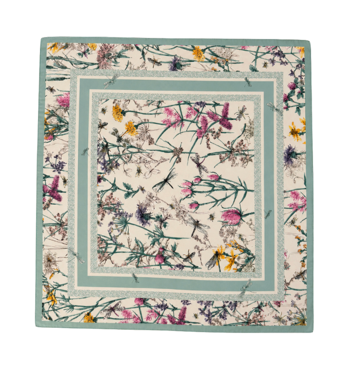 Turquoise floral silk scarf