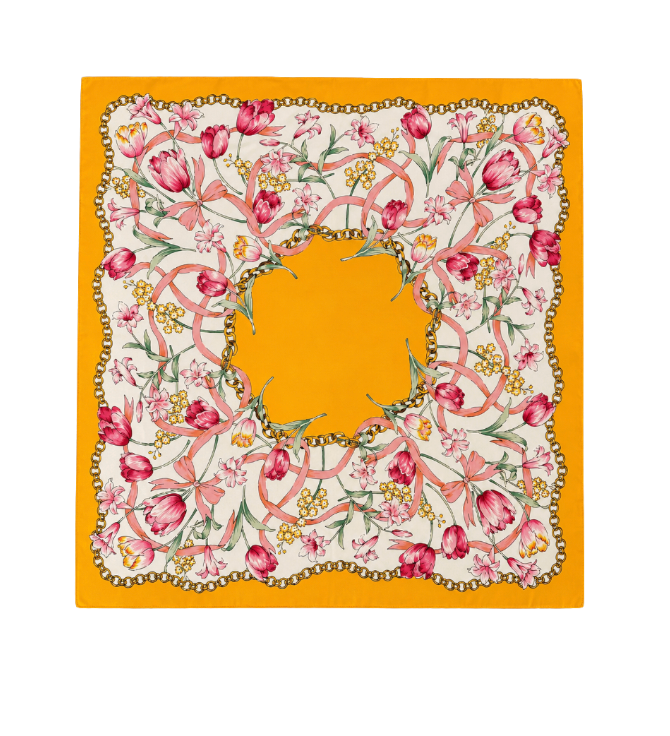 Orange, floral silk scar