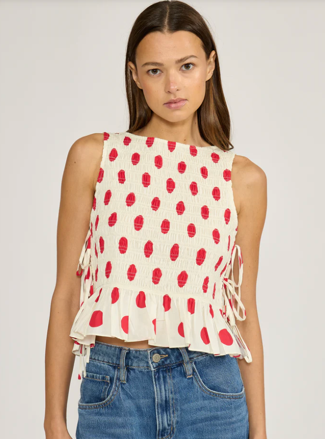 Red polka dot top