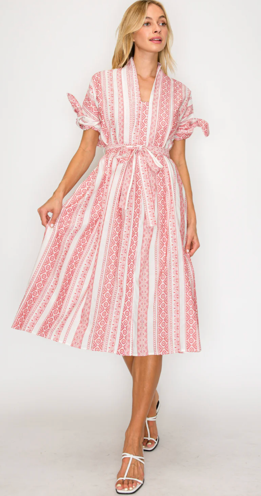 Red pattern midi dress