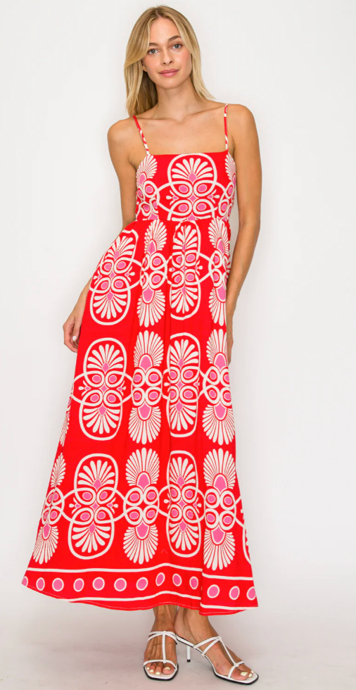 Spaghetti strap red maxi dress
