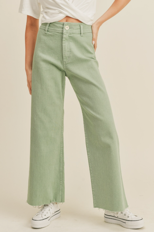 Green wide leg denim pant