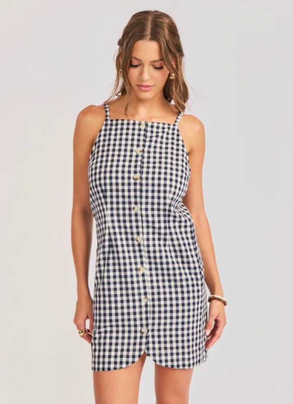 gingham mini dress, button down