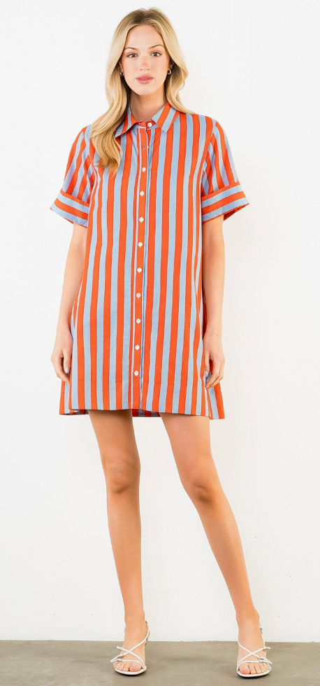 striped button down mini dress