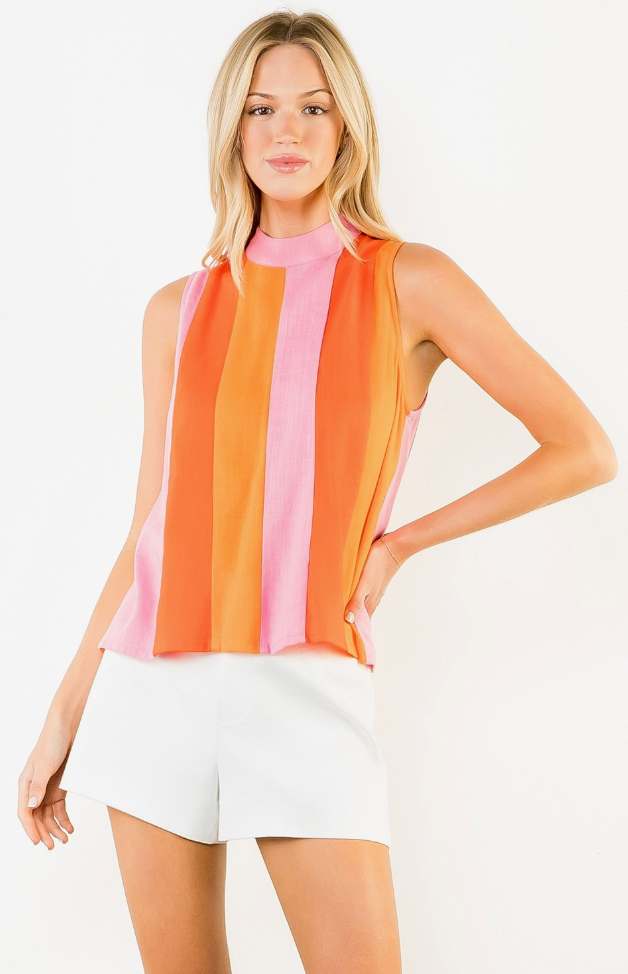 SLEEVELESS TOP WITH COLORFUL SUMMER STRIPES