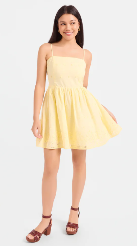 yellow midi dress with embroidery