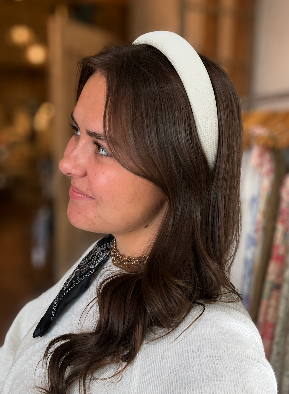 Cream Leather Headband