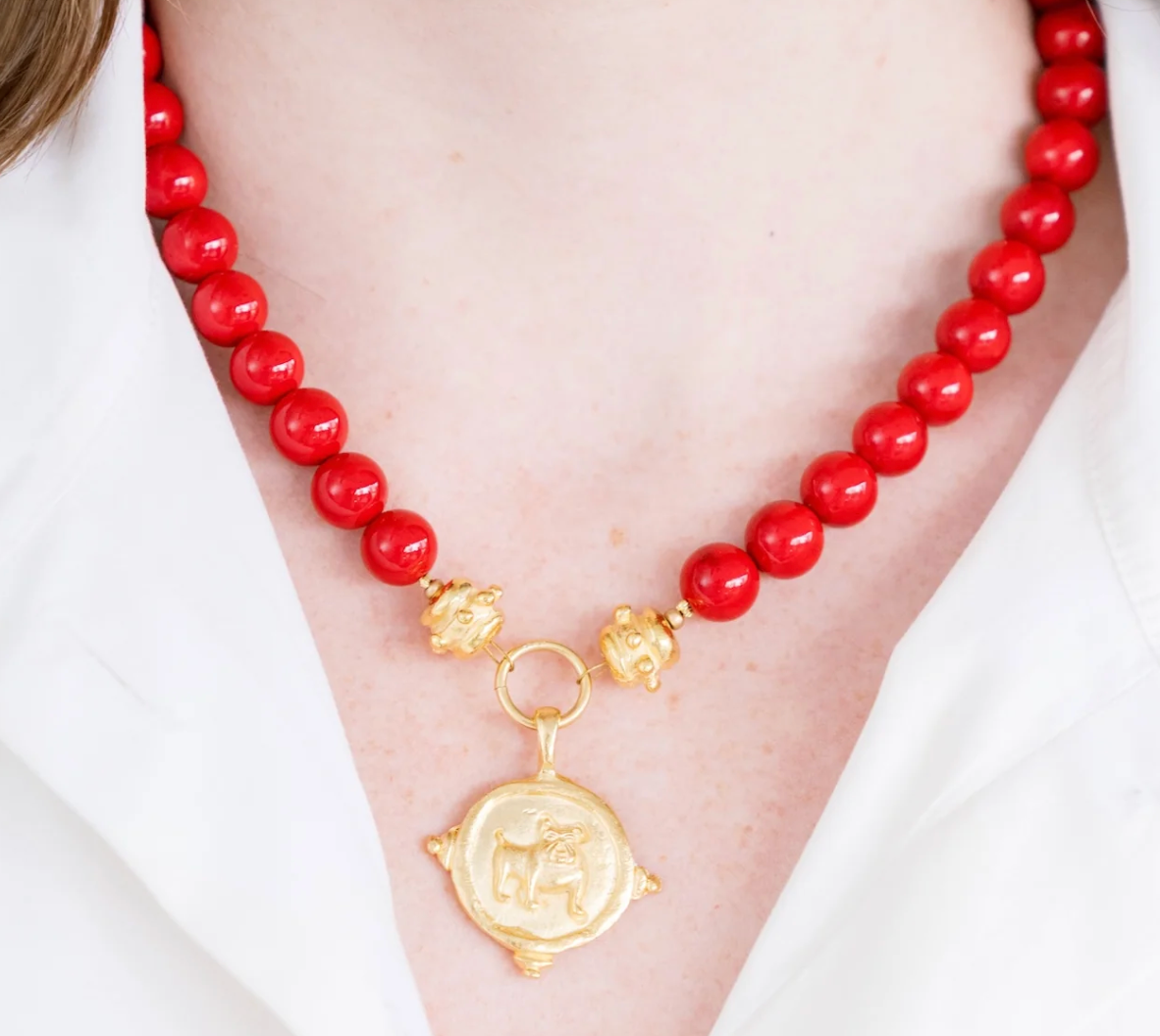 Bulldog Red Necklace by Susan Shaw