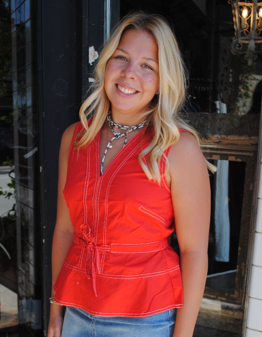 "RED ZONE READY" Tie-Waist Top