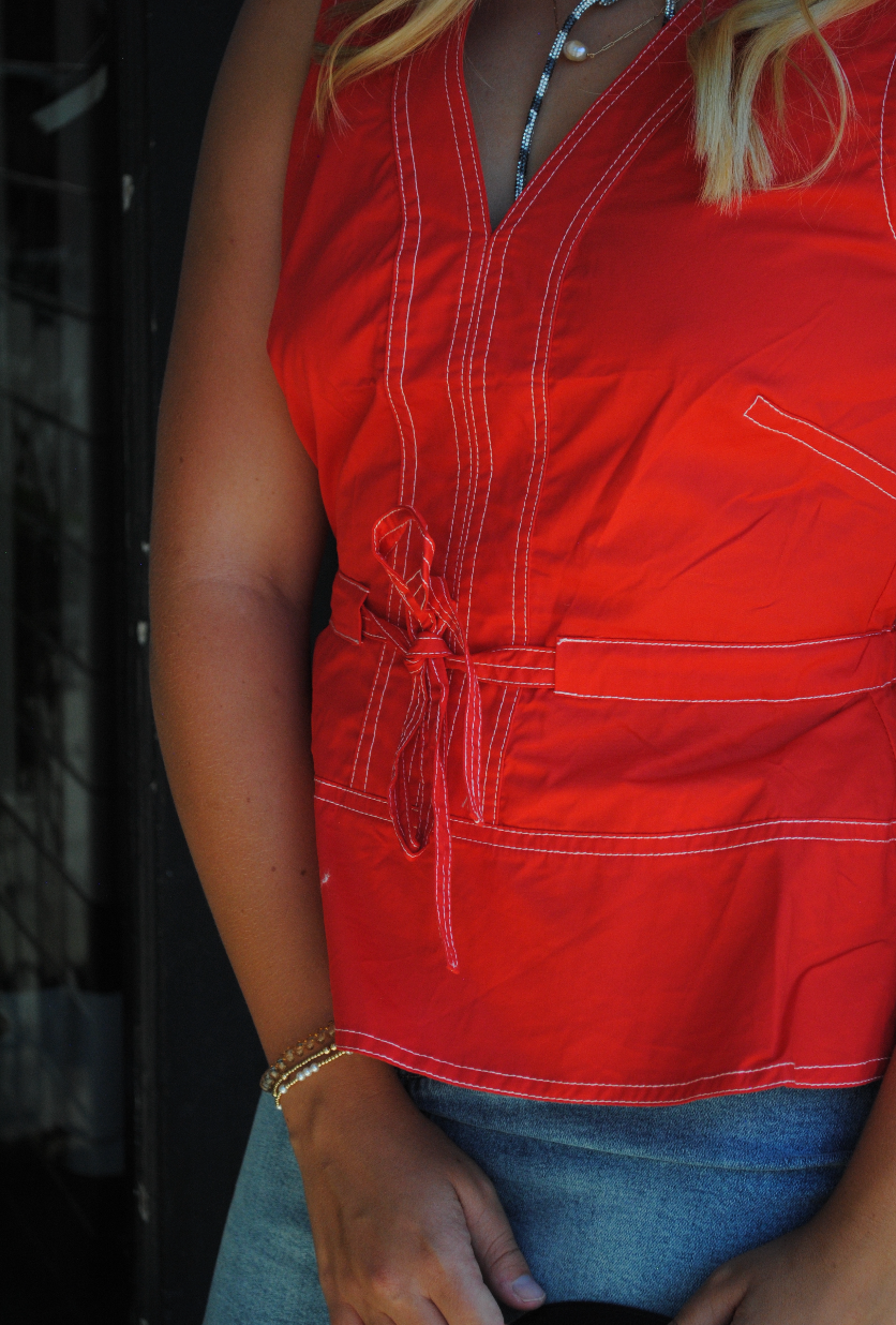 "RED ZONE READY" Tie-Waist Top