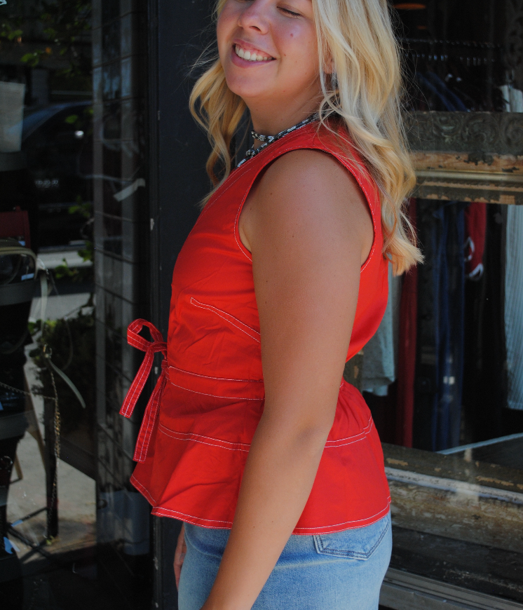 "RED ZONE READY" Tie-Waist Top