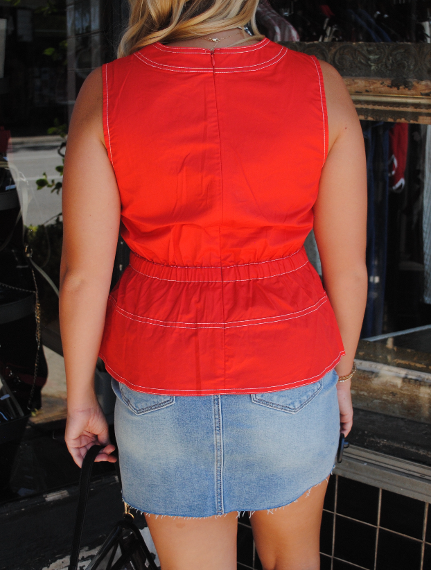"RED ZONE READY" Tie-Waist Top