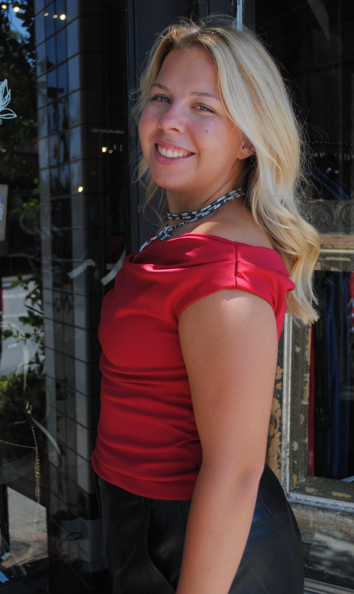 "RED HOT IN ATHENS" Off-Shoulder Top