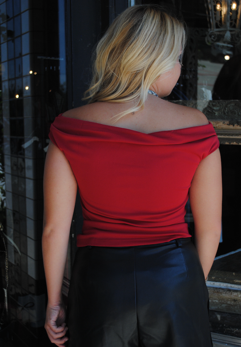 "RED HOT IN ATHENS" Off-Shoulder Top