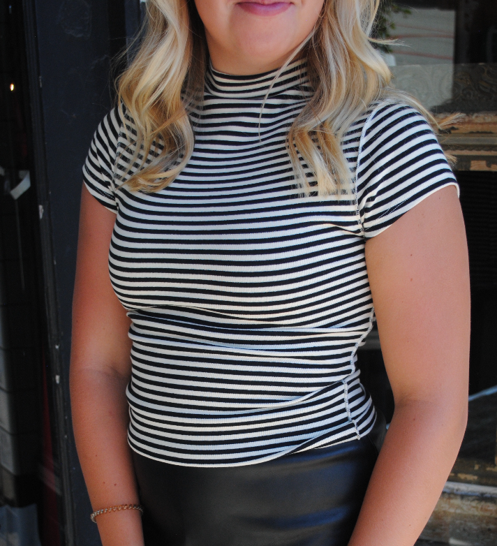 "BETWEEN THE LINES" Mock Neck Top