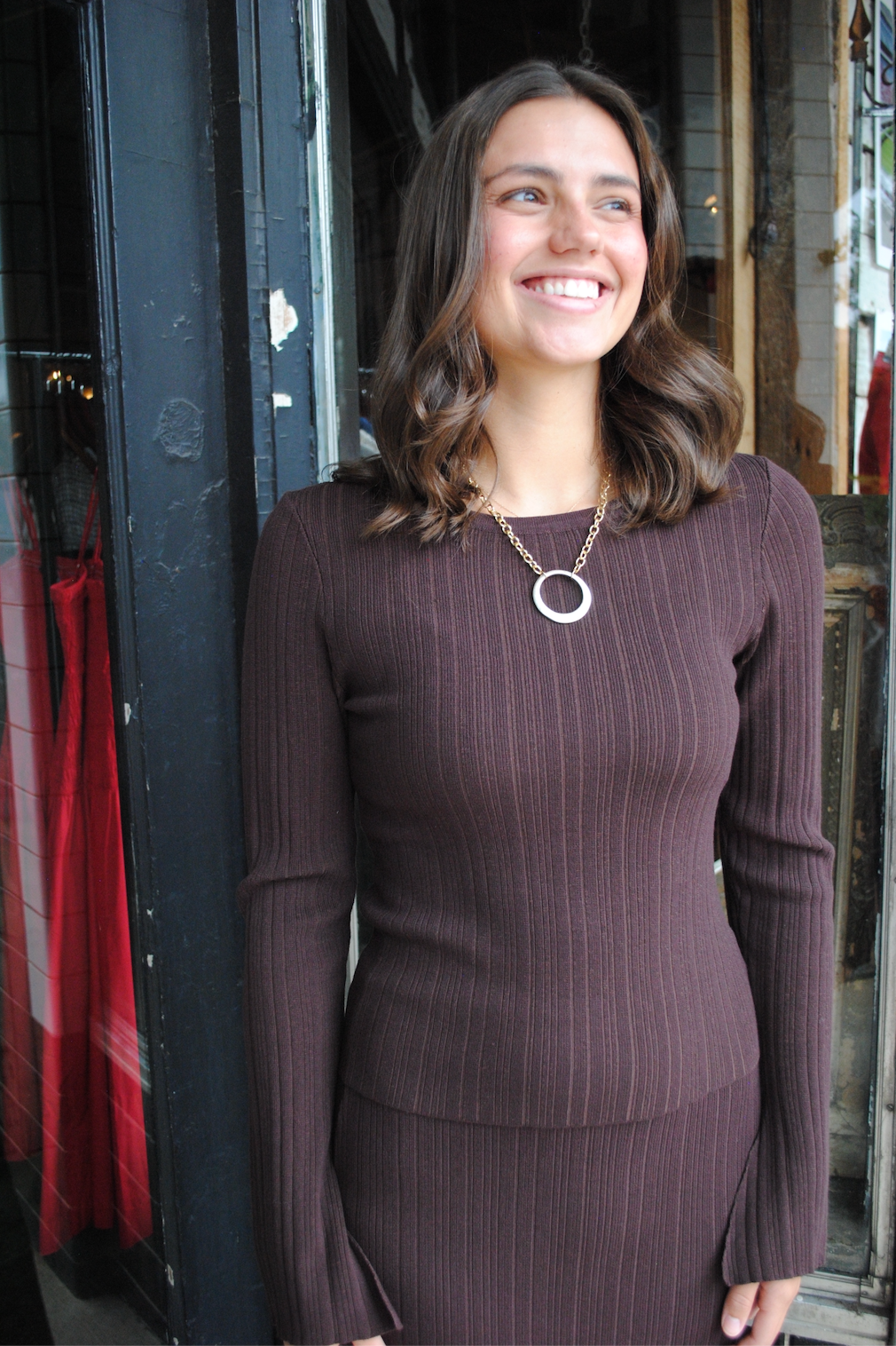 DREA LONG SLEEVE RIB KNIT TOP