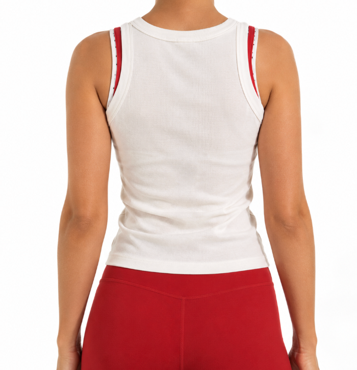 "GEORGIA SWEETHEART" White Embroidered Ribbed Tank