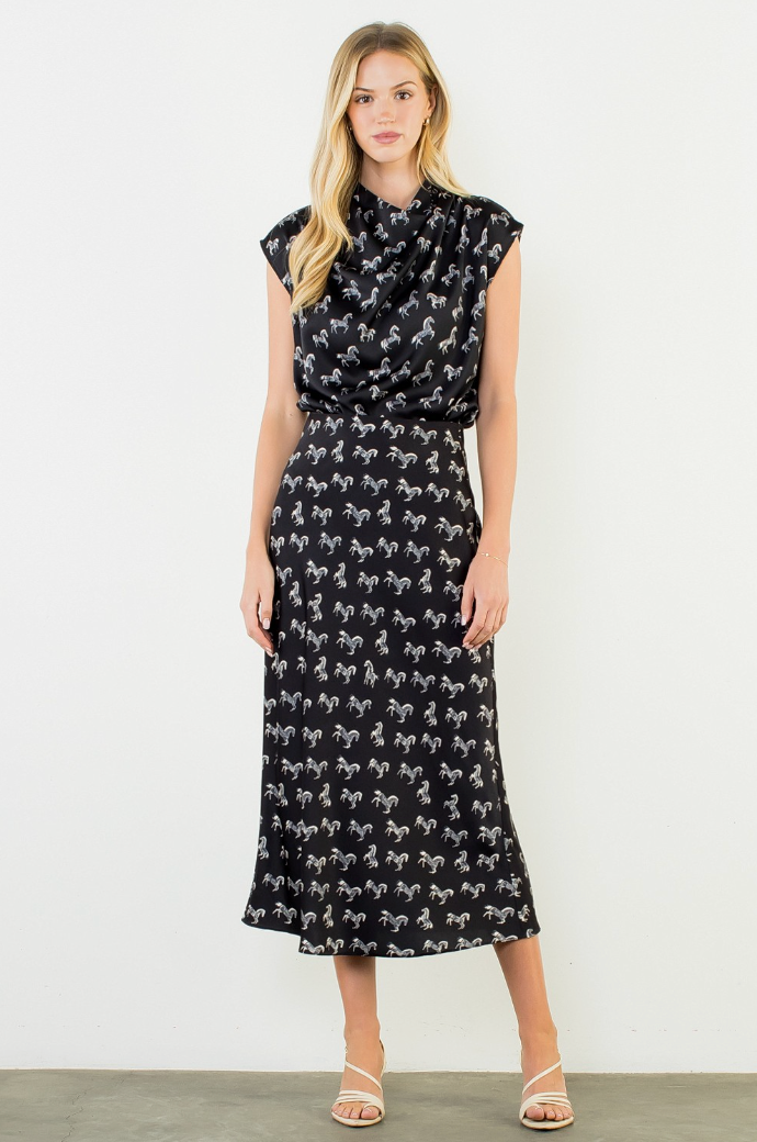 SATIN HORSE PRINT SKIRT by THML