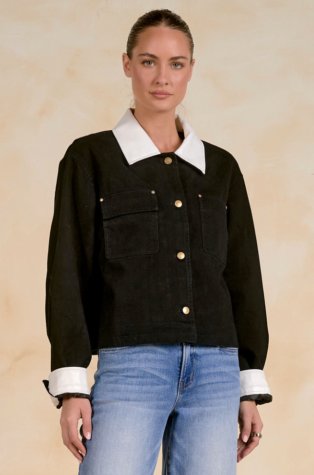 DENIM JACKET WITH LEATHER TRIM by ELAN