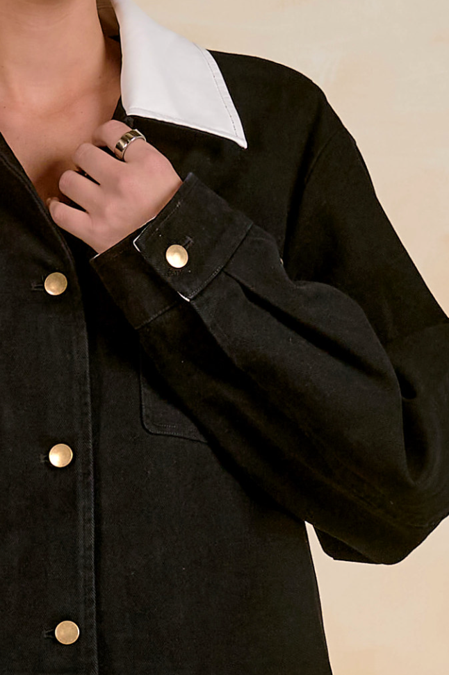 DENIM JACKET WITH LEATHER TRIM by ELAN
