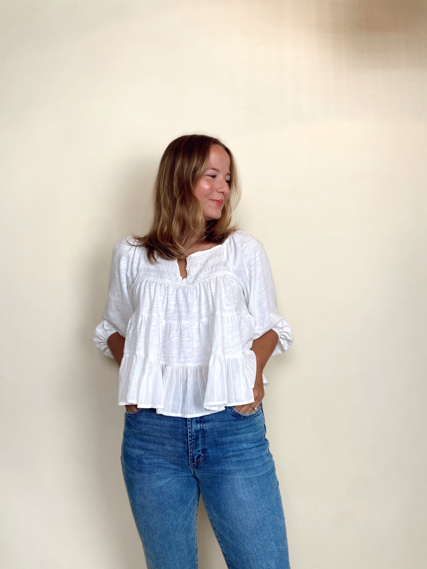 GAUZE BABYDOLL TIERED TOP