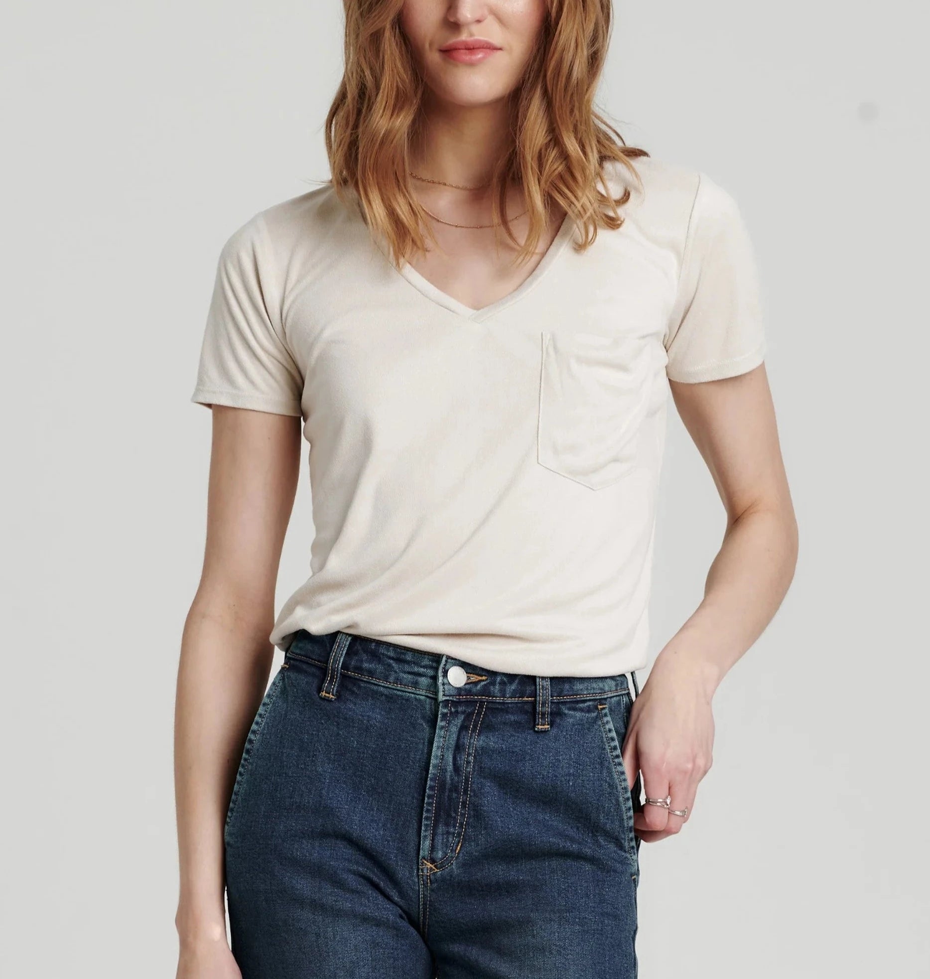 PHOENIX SUEDE V-NECK POCKET TEE