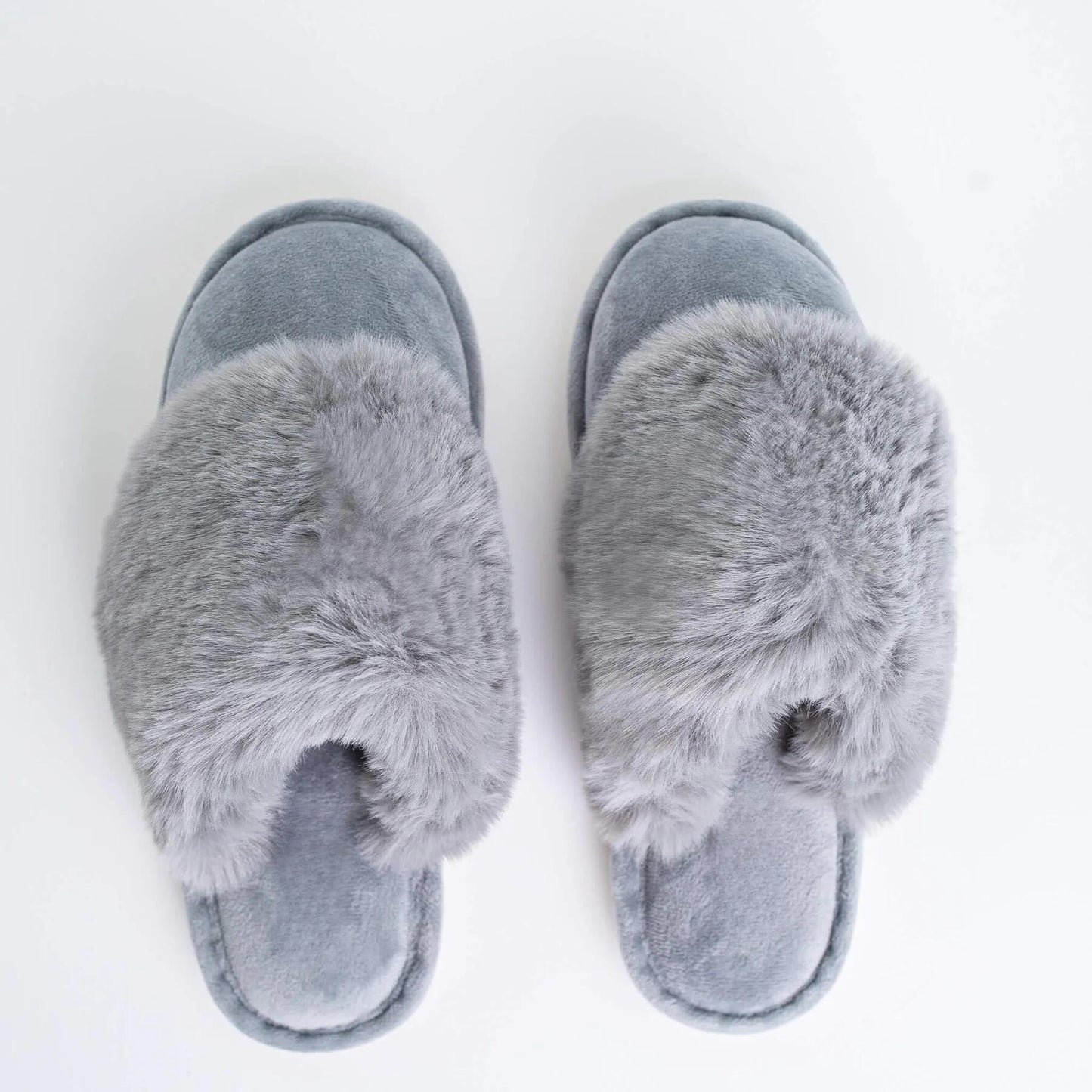 GREY FURRY MULE SLIPPERS