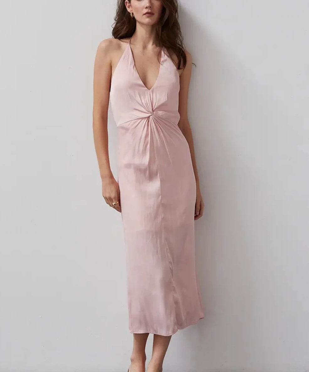 AMBER SILKY SATIN DRESS