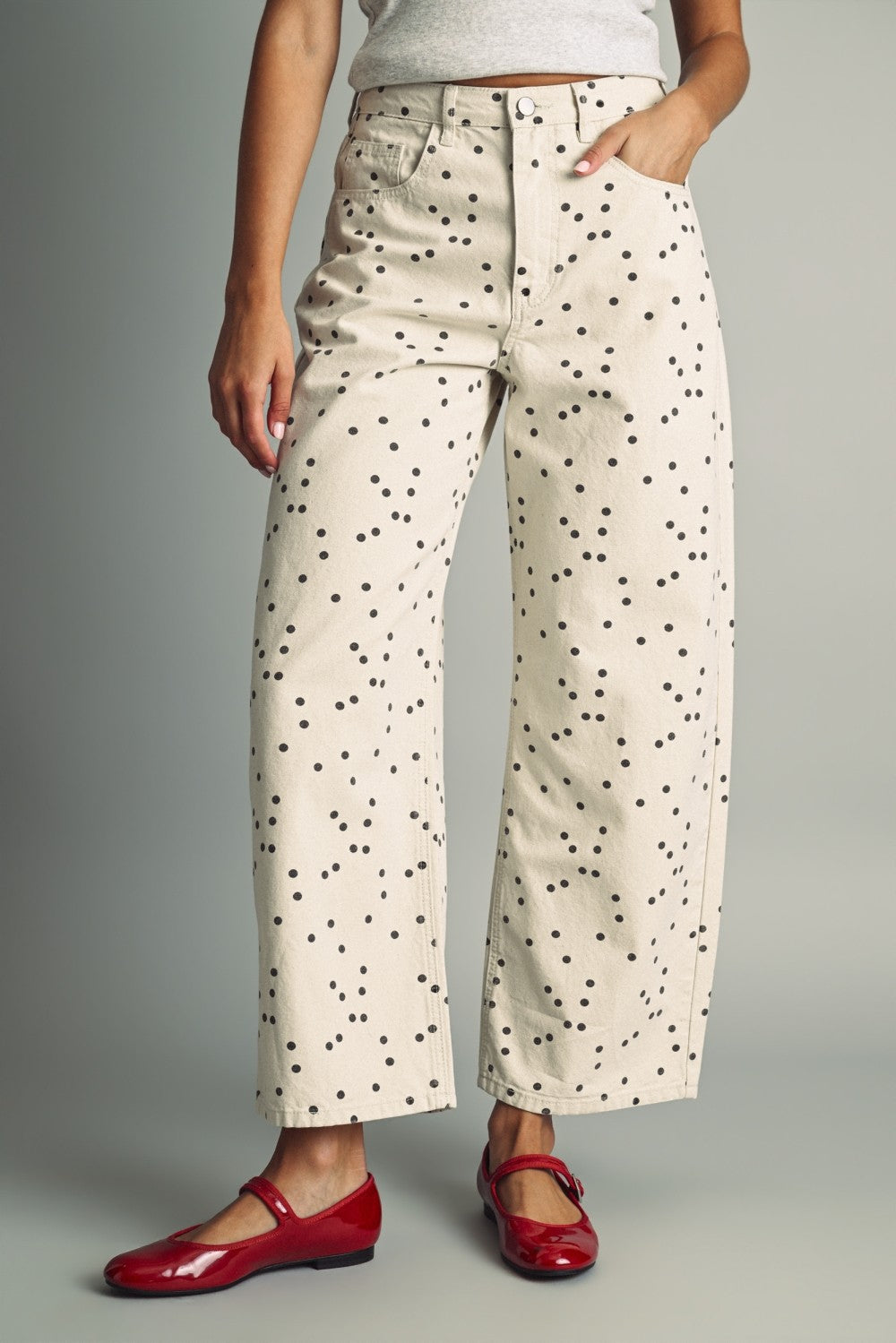"SPOTTED IN STYLE" Polka Dot Barrel Pants
