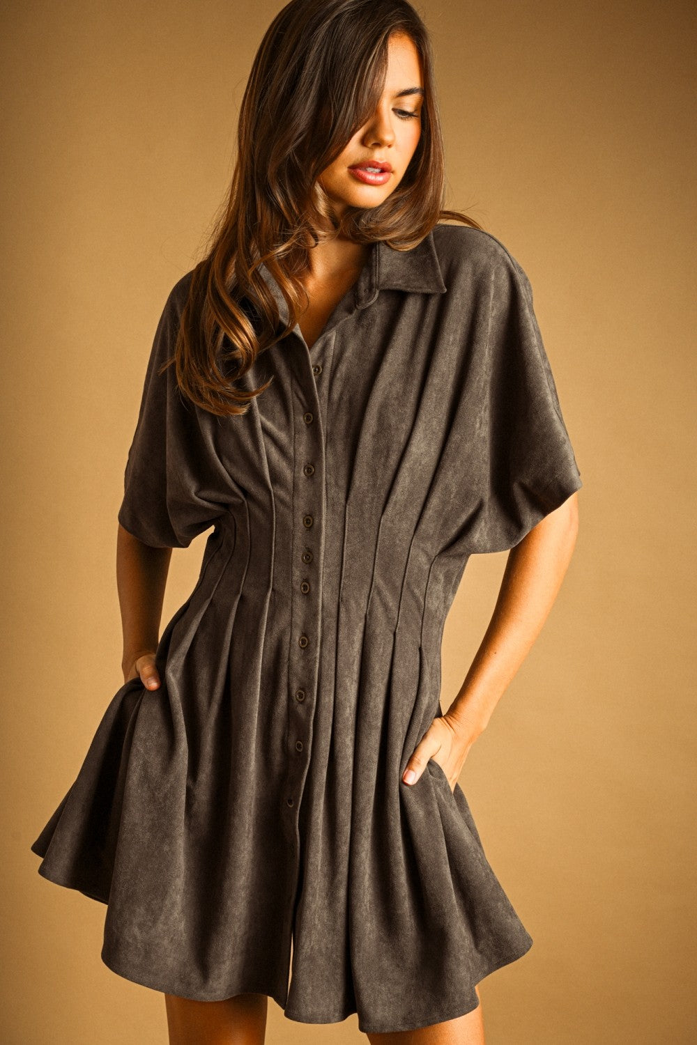 THE DUSK CHARCOAL SUEDE MINI DRESS