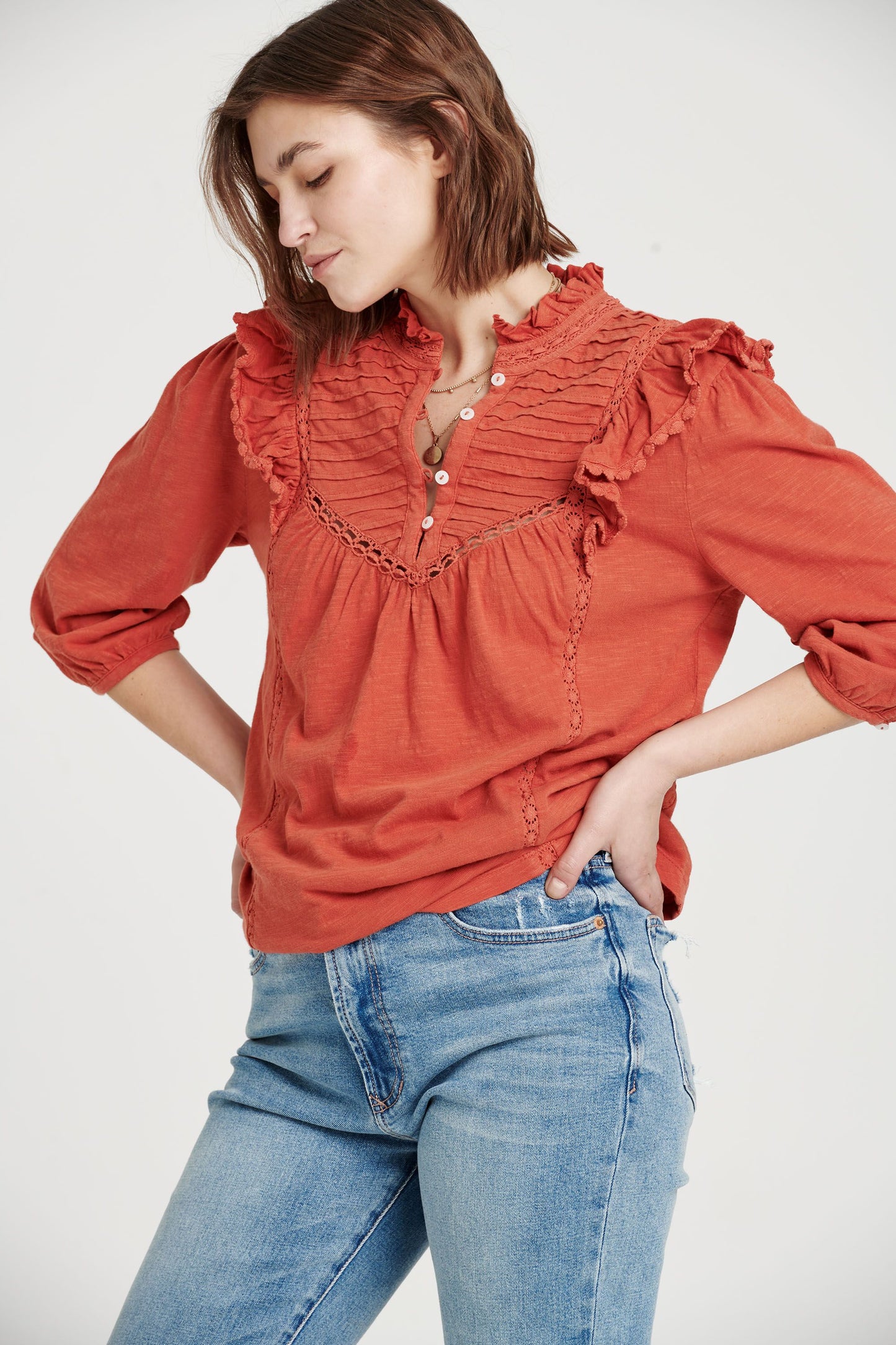 KENDALL PLEATED YOKE TOP
