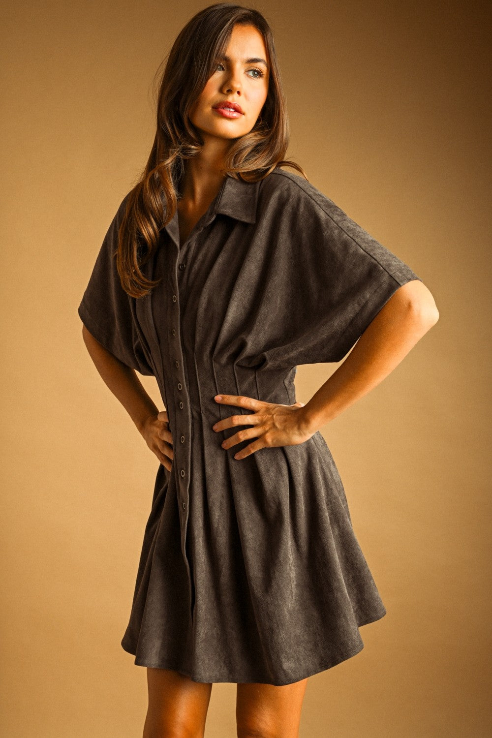 THE DUSK CHARCOAL SUEDE MINI DRESS