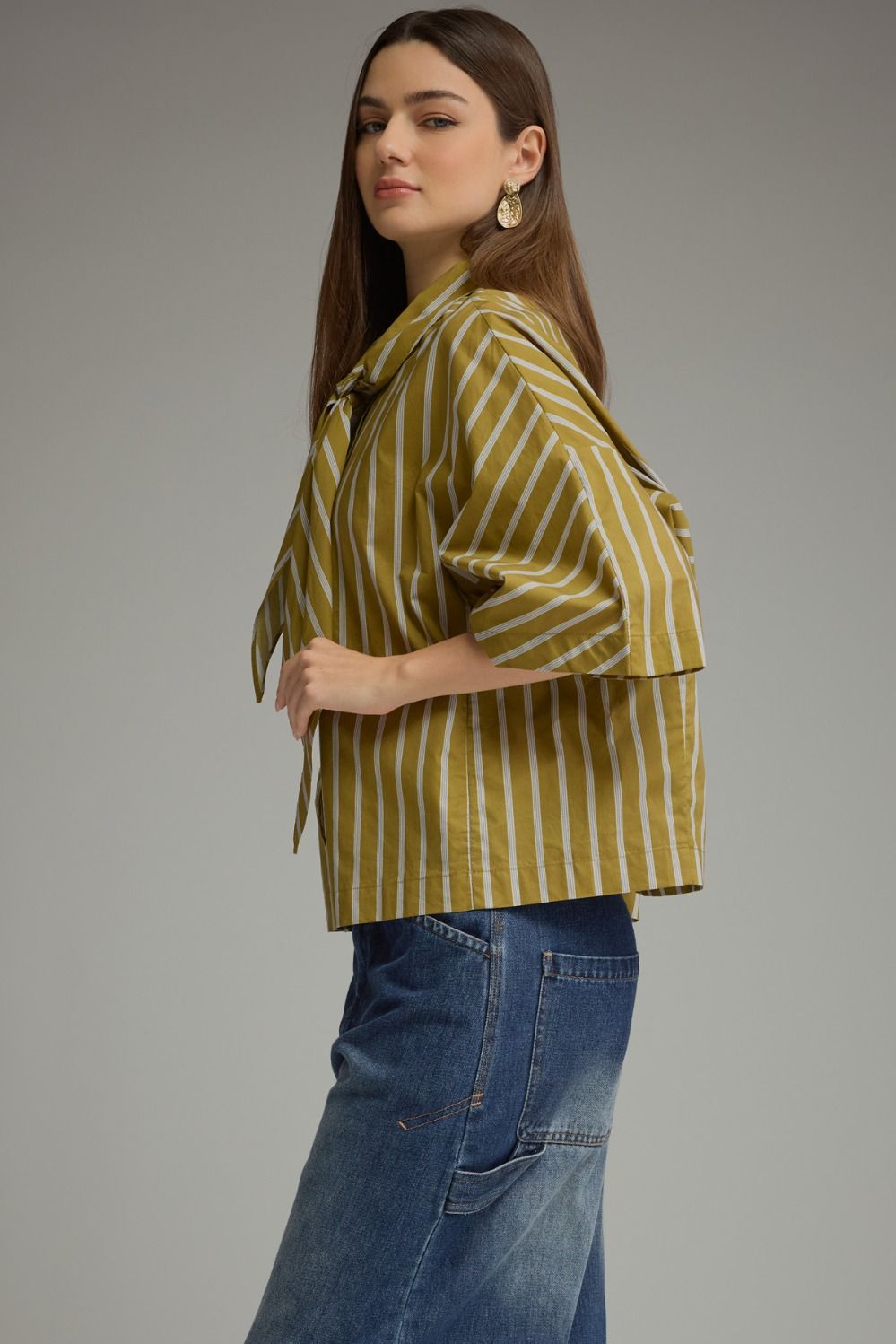 "THE OLIVE BRANCH" Tie-Neck Stripe Top