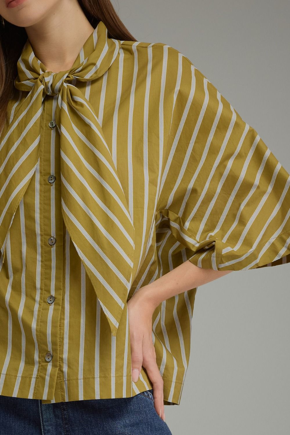 "THE OLIVE BRANCH" Tie-Neck Stripe Top