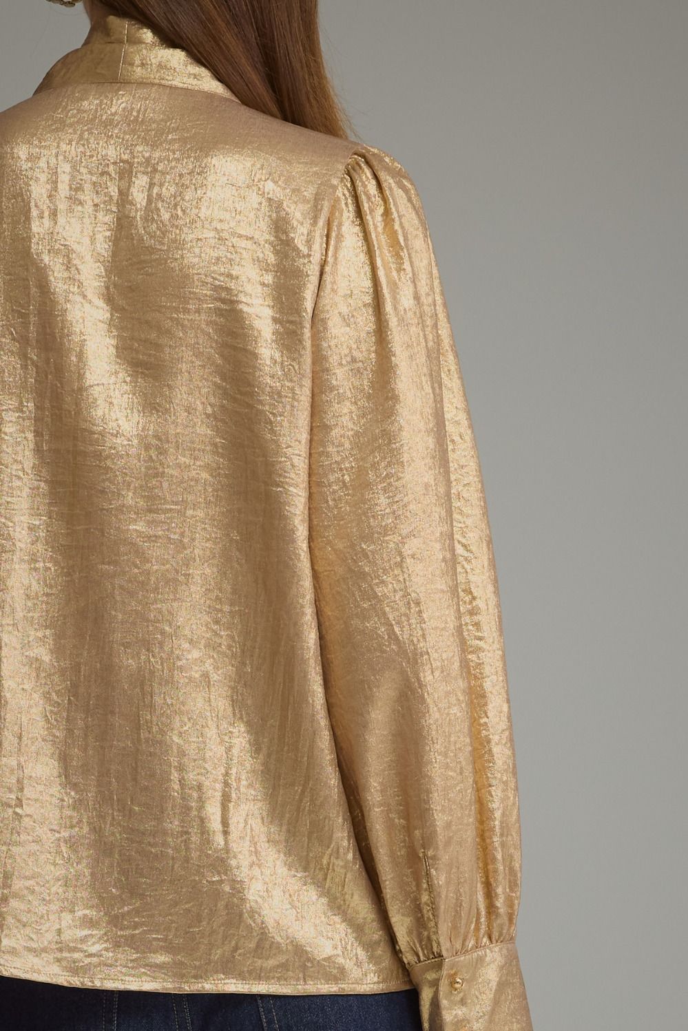 GILDED GRACE METALLIC NECK TIE BLOUSE