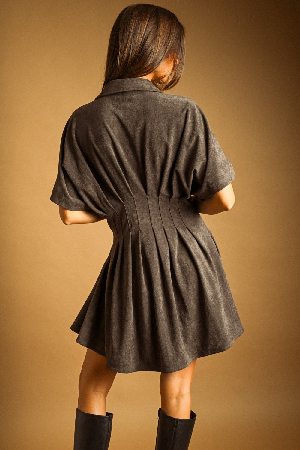 THE DUSK CHARCOAL SUEDE MINI DRESS