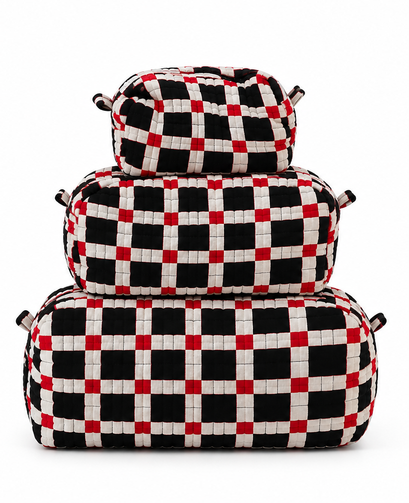 "THE SATURDAY SOCIAL" RED BLACK AND WHITE LARGE MAKEUP ZIP BAG