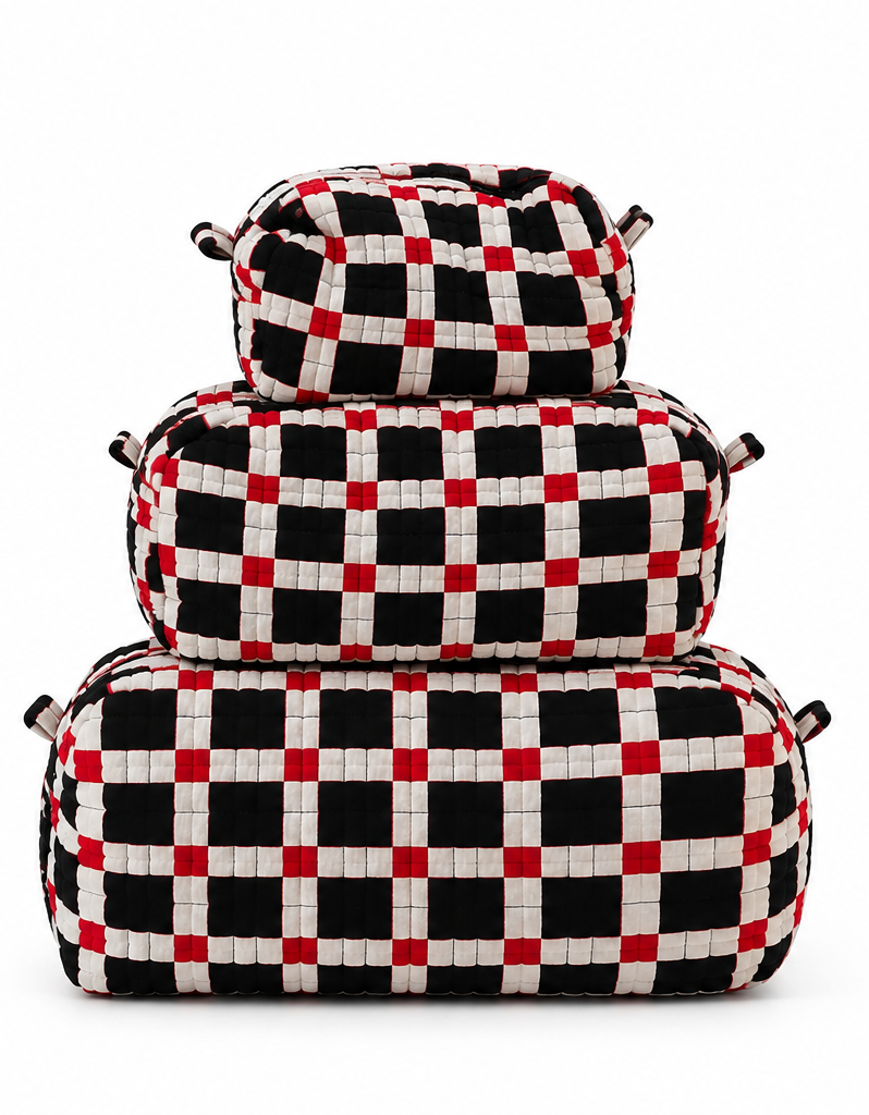 "THE SATURDAY SOCIAL" RED BLACK AND WHITE MEDIUM MAKEUP ZIP BAG