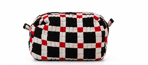 "THE SATURDAY SOCIAL" RED BLACK AND WHITE SMALL MAKEUP ZIP BAG