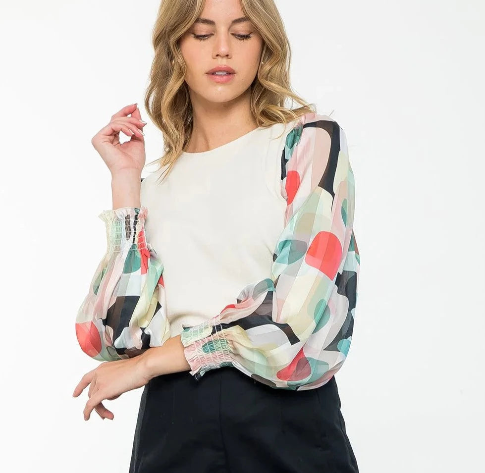 SANDRA SHEER SLEEVE TOP