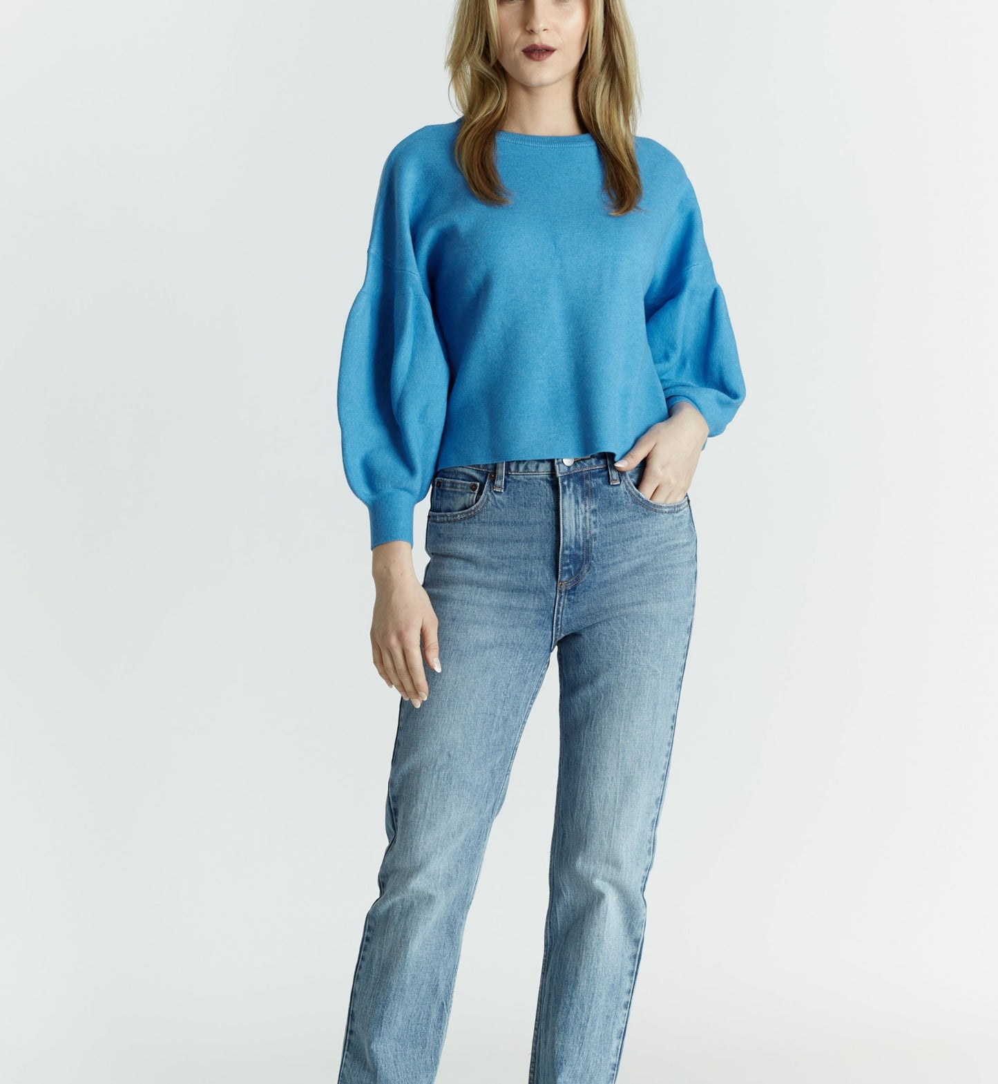 BALLOON-SLEEVE CREWNECK SWEATER