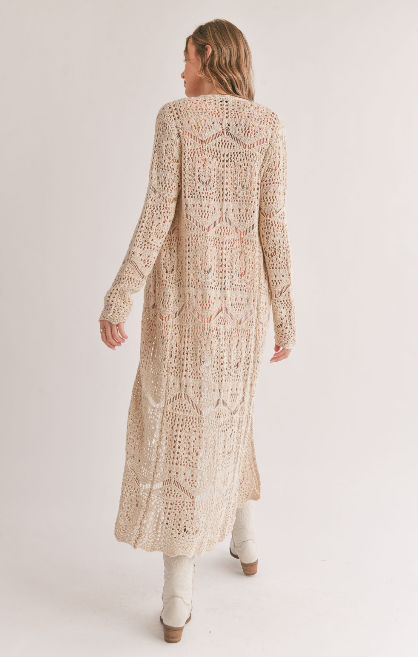 JAY LARGE POINTELLE DUSTER CARDIGAN