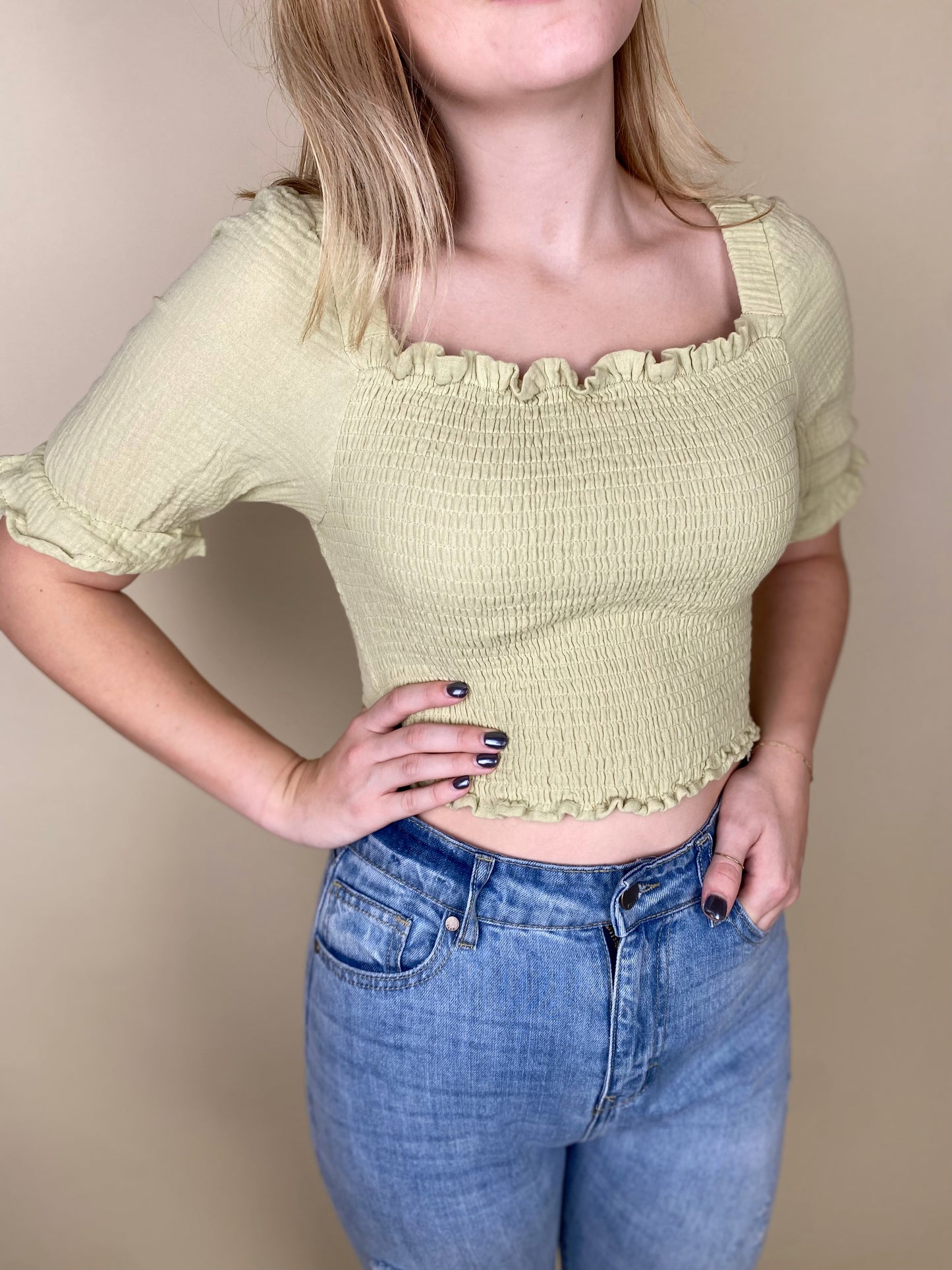 BY THE SHORE SMOCKED CROP TOP
